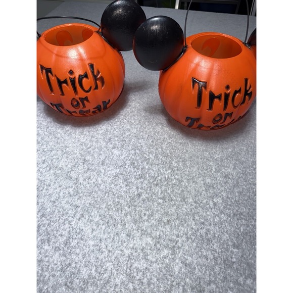 Vintage Mickey Mouse Halloween Trick Or Treat Pumpkin Candy Bucket Set Of 2 - Picture 4 of 11